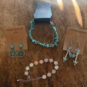 4 piece NEW turquoise jewelry boho/western earrings/ bracelets